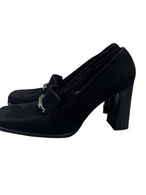 Gucci‎ Tom Ford Black Suede Square Toe Block Heel Loafer Pump EU 39.5